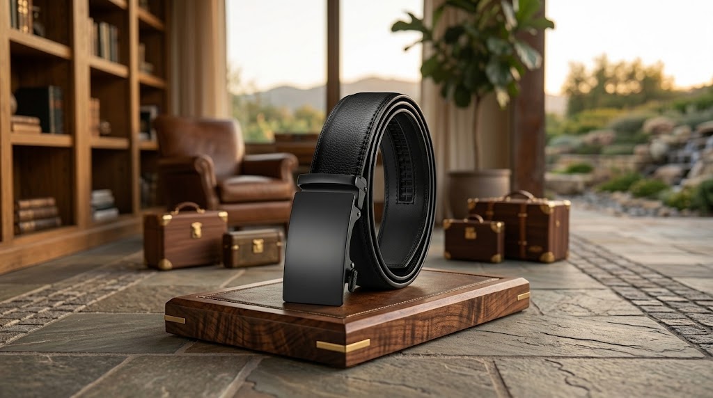CHAOREN leather ratchet belt with matte black automatic buckle
