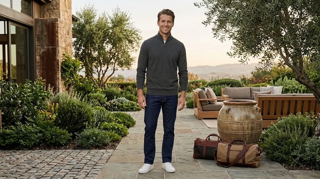 Men's French Rib Quarter-Zip Sweater in Charcoal