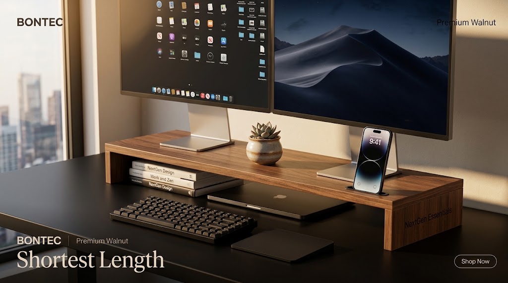 BONTEC Walnut Dual Monitor Stand Riser