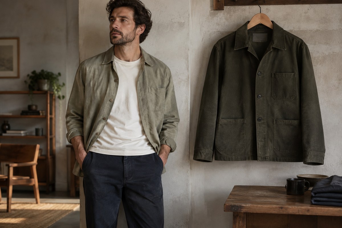 Editorial illustration for overshirt vs chore jacket: choose the right layer for everyday wear