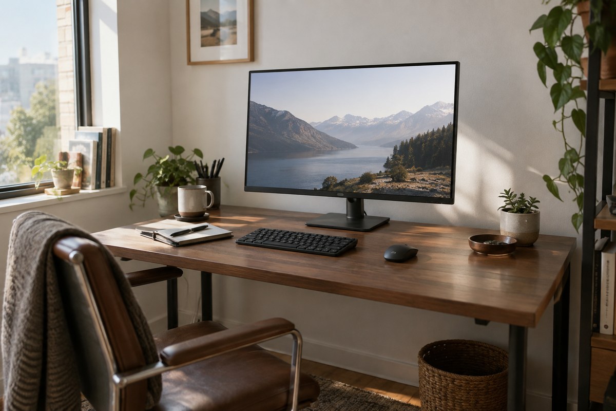 Editorial illustration for best 24-inch monitors for a small workspace: what to check