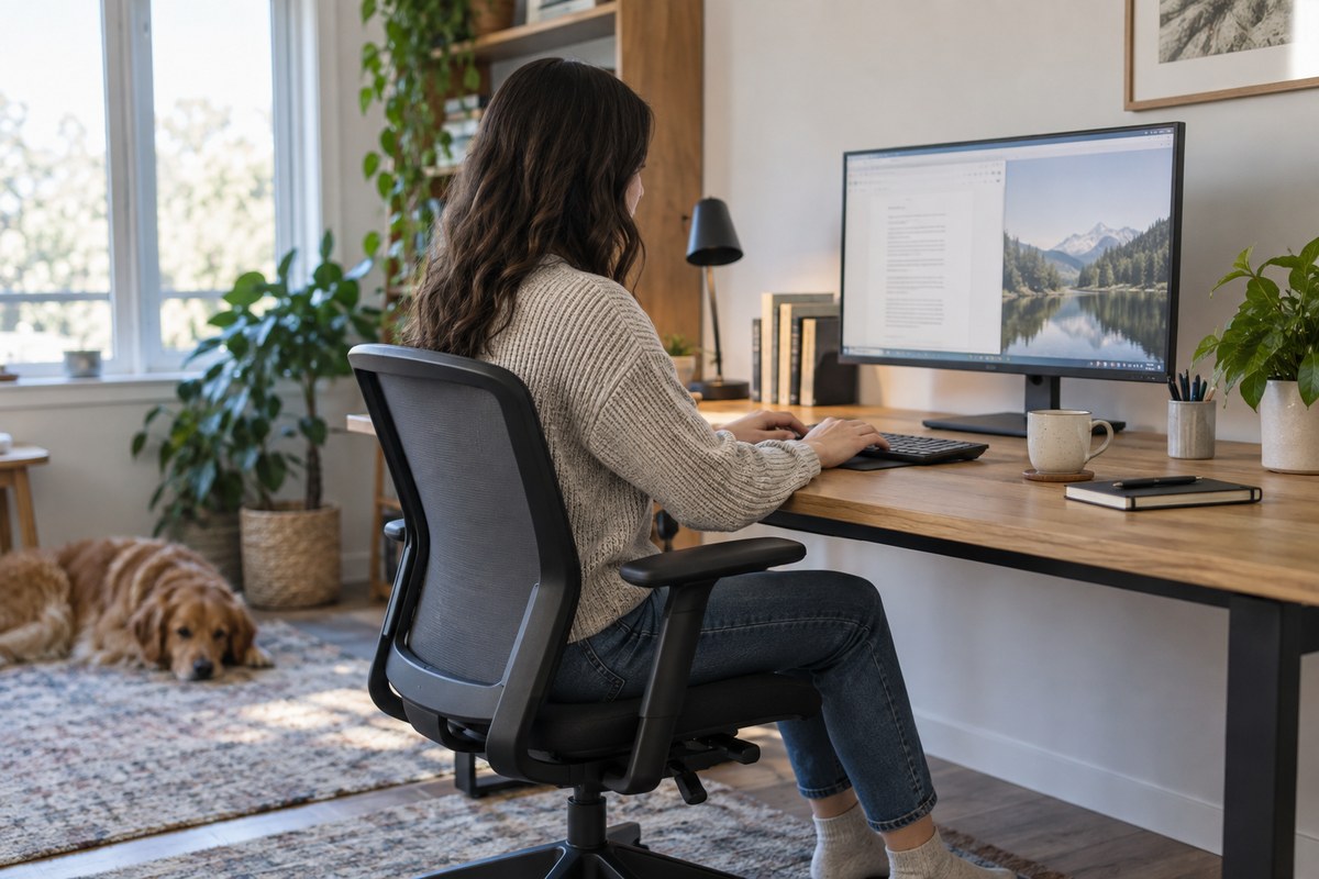 Editorial illustration for monitor distance and desk depth: set up a comfortable viewing position