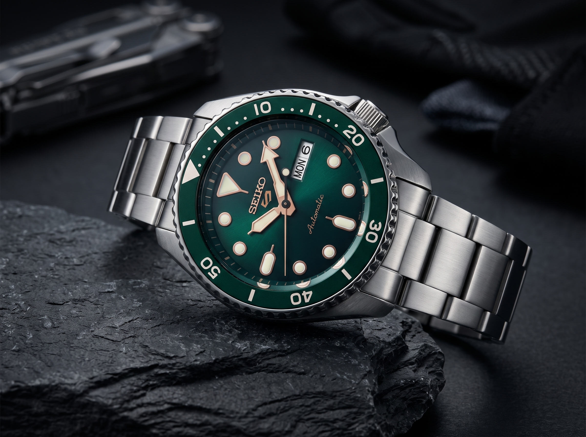 Seiko 5 Sports Automatic SRPD63 green dial diver-style watch