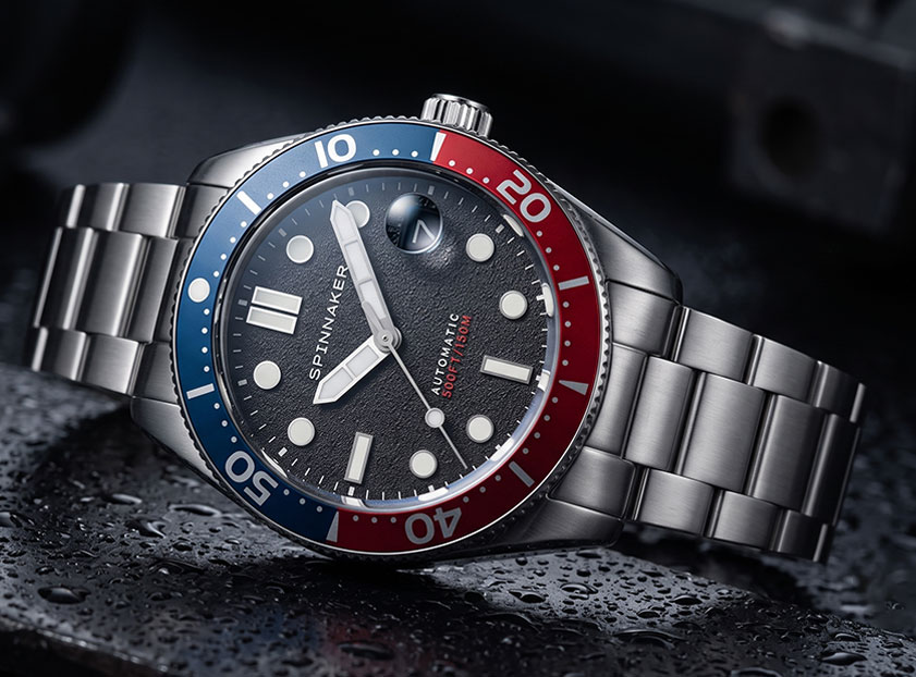 Spinnaker Croft automatic dive watch Pepsi bezel textured dial sapphire crystal marine design